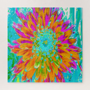 Tropical Orange and Hot Pink Decorative Dahlia Jigsaw Puzzle