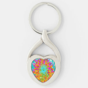 Tropical Orange and Hot Pink Decorative Dahlia Keychain
