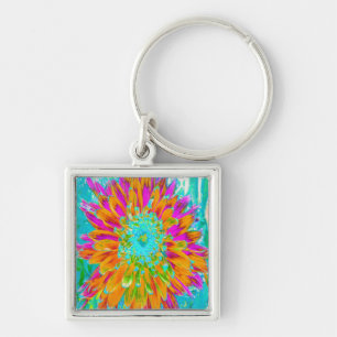 Tropical Orange and Hot Pink Decorative Dahlia Keychain