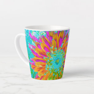 Tropical Orange and Hot Pink Decorative Dahlia Latte Mug