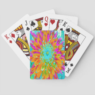 Tropical Orange and Hot Pink Decorative Dahlia Playing Cards