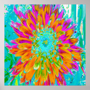 Tropical Orange and Hot Pink Decorative Dahlia Poster