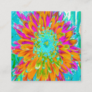 Tropical Orange and Hot Pink Decorative Dahlia Square Business Card