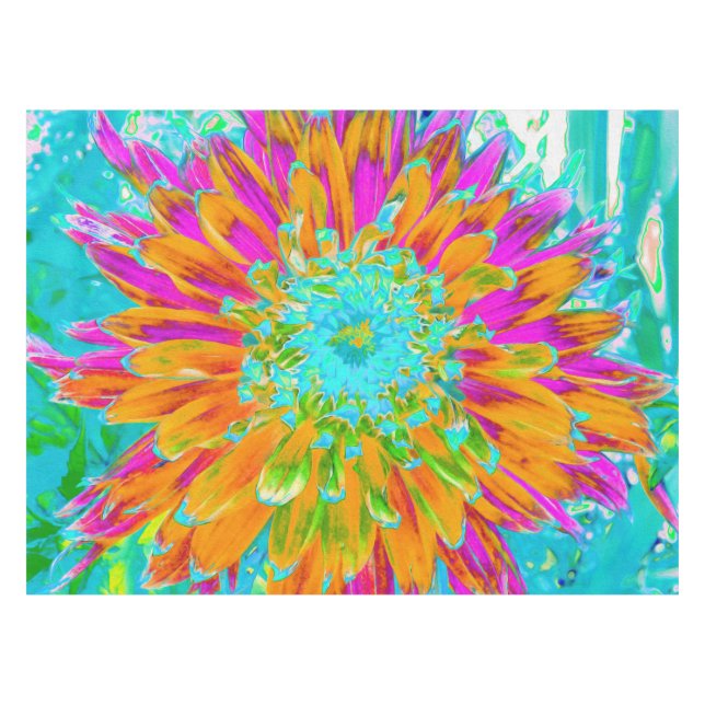 Tropical Orange and Hot Pink Decorative Dahlia Tablecloth (Front (Horizontal))