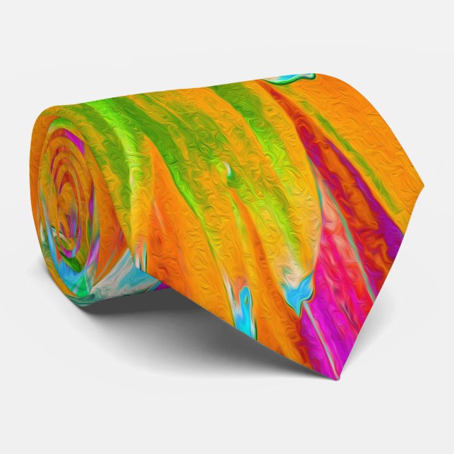 Tropical Orange and Hot Pink Decorative Dahlia Tie (Rolled)