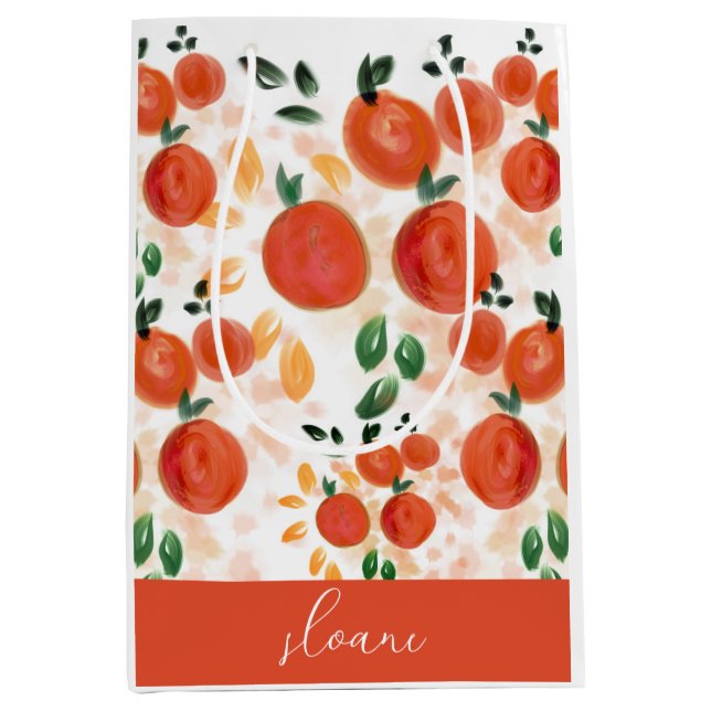 Tropical Orange and Leaves Pattern Medium Gift Bag (Front)