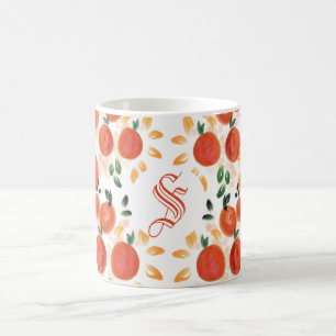 Tropical Orange and Leaves Pattern Monogrammed Coffee Mug