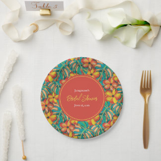 Tropical Orange and Yellow Floral Bridal Shower Paper Plate