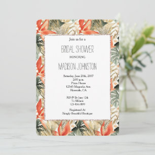 Tropical Orange Anthurium Floral Bridal Shower Invitation