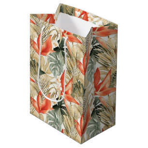 Tropical Orange Anthurium Floral Bridal Shower Medium Gift Bag