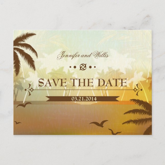 Tropical Orange Beach Destination Save the Date Announcement Postcard (Front)