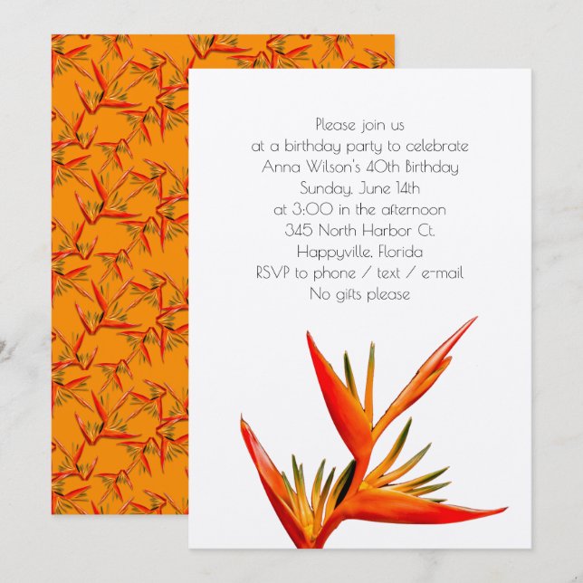 Tropical Orange Bird-of-Paradise Invitation (Front/Back)