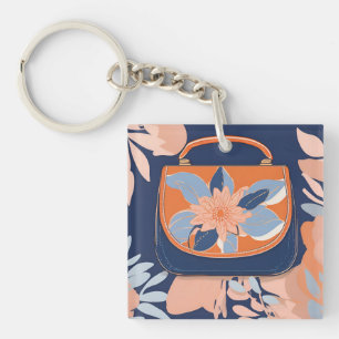 Tropical Orange Blue AI art Keychain