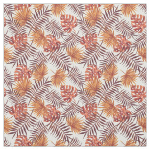 Tropical Orange Brown Summer Palmtree Leaf Pattern Fabric