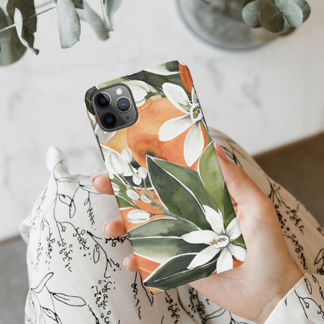 Tropical Orange & Flowers Watercolor Pattern iPhone Case (Creator Uploaded)