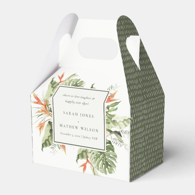 Tropical Orange Green Leafy Botanical Wedding Medi Favor Box (Front Side)