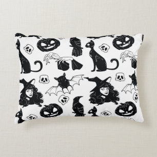 Tropical Orange Grey: Vintage Pattern Accent Pillow