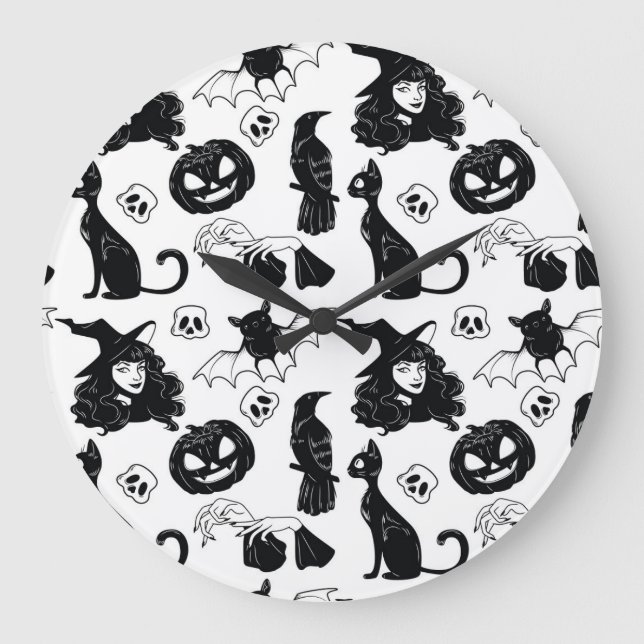 Tropical Orange Grey: Vintage Pattern Large Clock (Front)