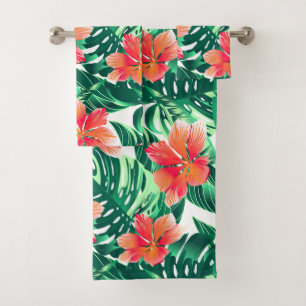 Tropical orange hibiscus bath towel set