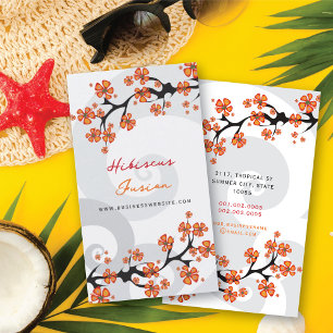 Tropical Orange Hibiscus Flower Fusion Grey Swirls Business Card