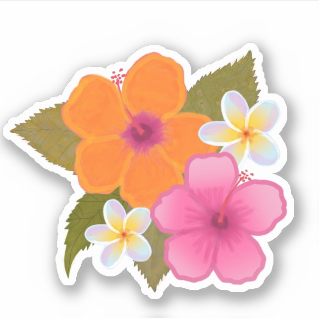 TROPICAL ORANGE  HIBISCUS PLUMERIA HAWAIIN FLOWERS (Front)