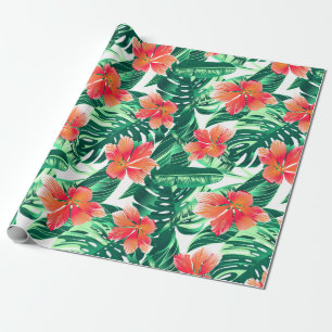 Tropical orange hibiscus wrapping paper