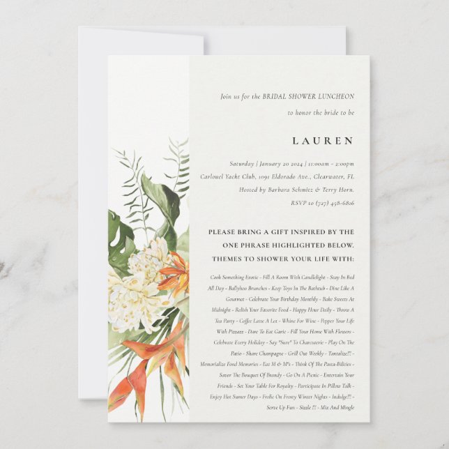 Tropical Orange Leafy Botanical Bridal Shower Invitation (Front)