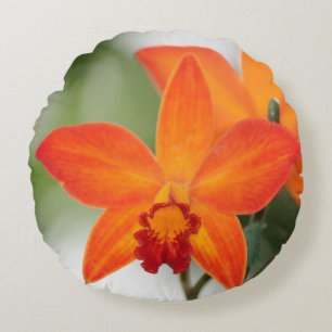 Tropical Orange Orchid Round Pillow