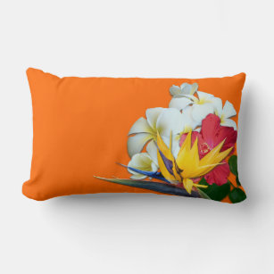 Tropical Orange Plumeria Flowers Throw Pillow