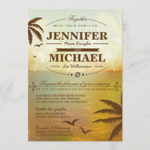 Tropical Orange Scenic Beach Wedding Invitations