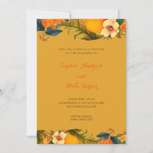 Tropical Oranges and Flowers Orange Wedding Invitation