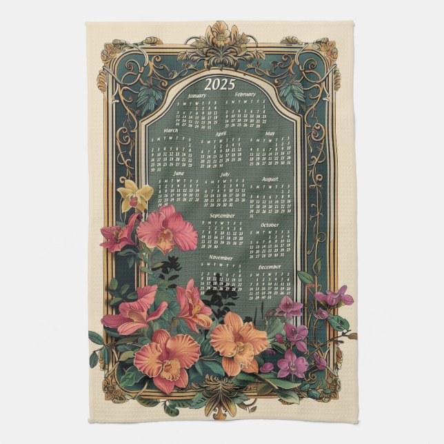 Tropical Orchid 2025 Gift Calendar Kitchen Towel (Vertical)