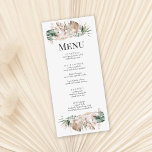 Tropical Orchid and Monstera Wedding Menu Card<br><div class="desc">This beautiful wedding menu card is the perfect addition to the Tropical Garden collection, which features orchids, monstera leaves, palm fronds, and pampas grass in earthy colours of green, brown, and white. The elegant and stylish design features a frame around the text that does not completely enclose it, giving it...</div>