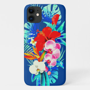 Tropical orchid and palm leaves Hawaiian floral iPhone 11 Case