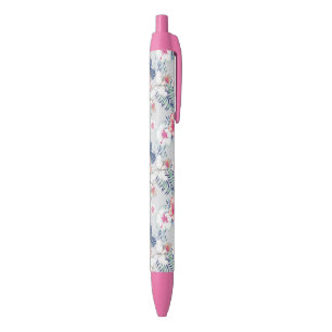 Tropical Orchid Floral Pattern Black Ink Pen