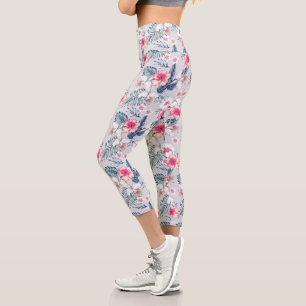 Tropical Orchid Floral Pattern Capri Leggings