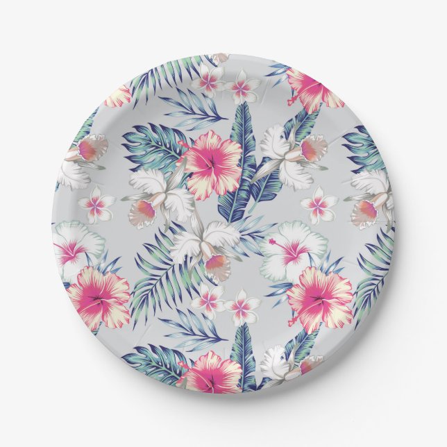Tropical Orchid Floral Pattern Paper Plate (Front)