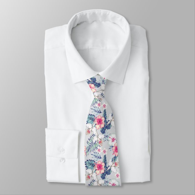 Tropical Orchid Floral Pattern Tie (Tied)