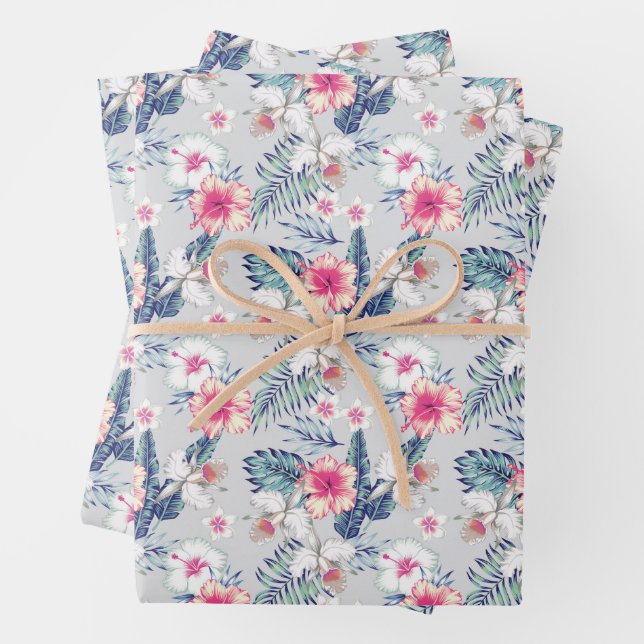 Tropical Orchid Floral Pattern Wrapping Paper Sheet (In situ)