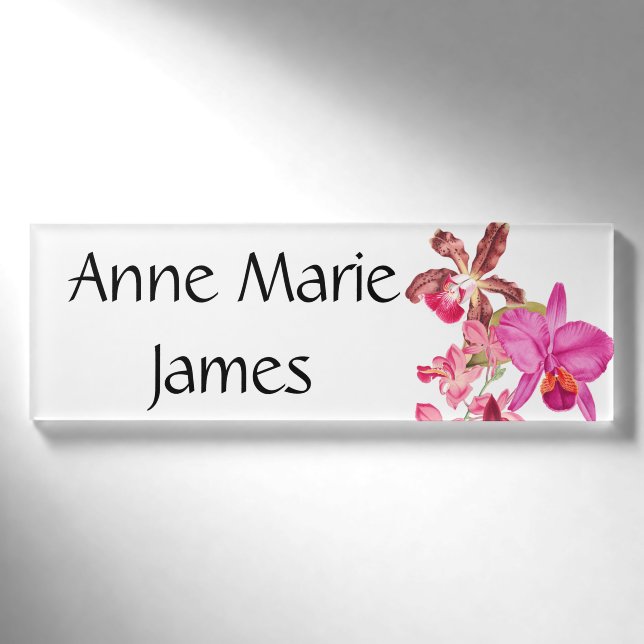 Tropical Orchid Flowers Floral Name Tag (Front)