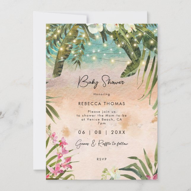 tropical orchid lights baby shower invitation (Front)
