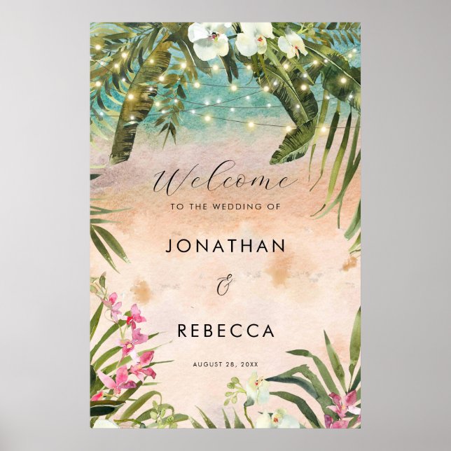 tropical orchid lights wedding welcome sign poster (Front)