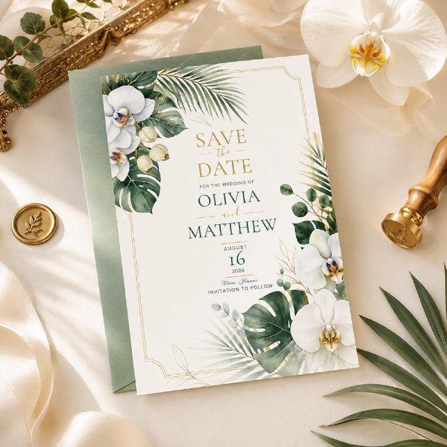 Tropical Orchid Luxury Save the Date Invitation (Creator Uploaded)
