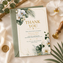 Tropical Orchid Luxury Wedding Thank You Card