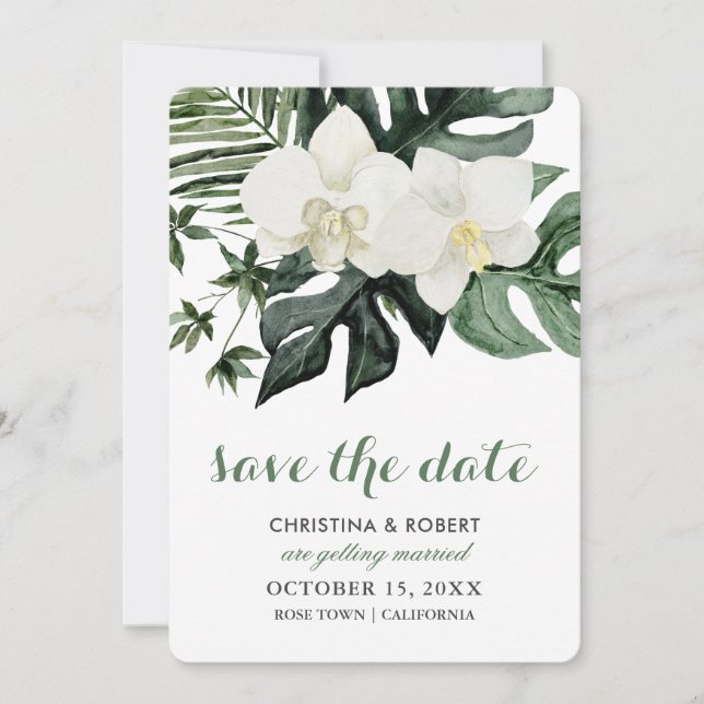 Tropical Orchid Monstera Botanical Save The Date (Front)