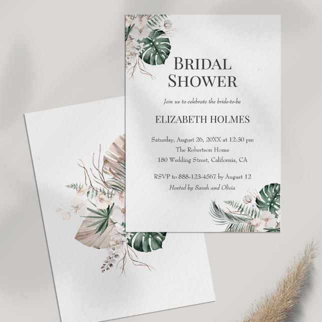 Tropical Orchid Monstera Bridal Shower Invitation (Tropical Orchid Monstera Bridal Shower Invitation on white background)