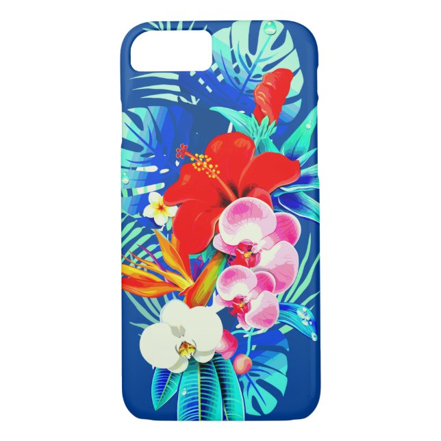 Tropical orchid monstera leaves Hawaiian floral Case-Mate iPhone Case (Back)