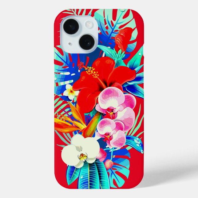 Tropical orchid palm leaves Hawaiian floral red Case-Mate iPhone Case (Back)