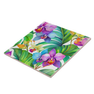 Tropical orchid pattern seamless tile