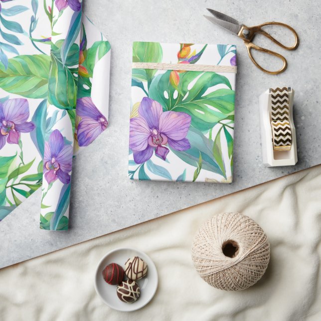 Tropical orchid pattern wrapping paper (Crafts)